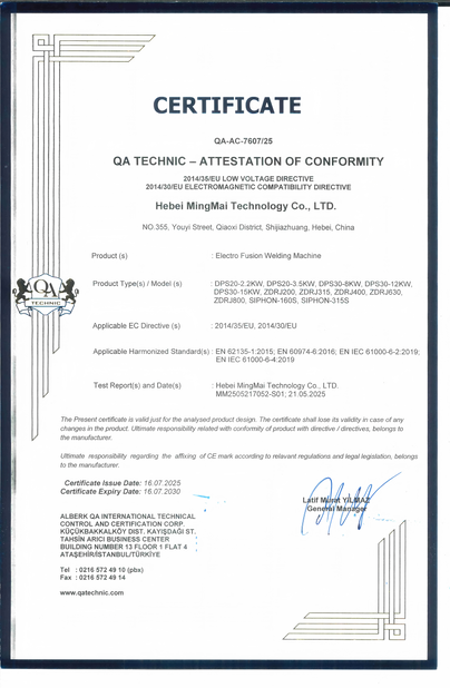 China Hebei Mingmai Technology Co.,Ltd Certificações
