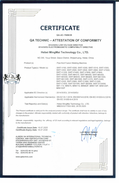 China Hebei Mingmai Technology Co.,Ltd Certificações