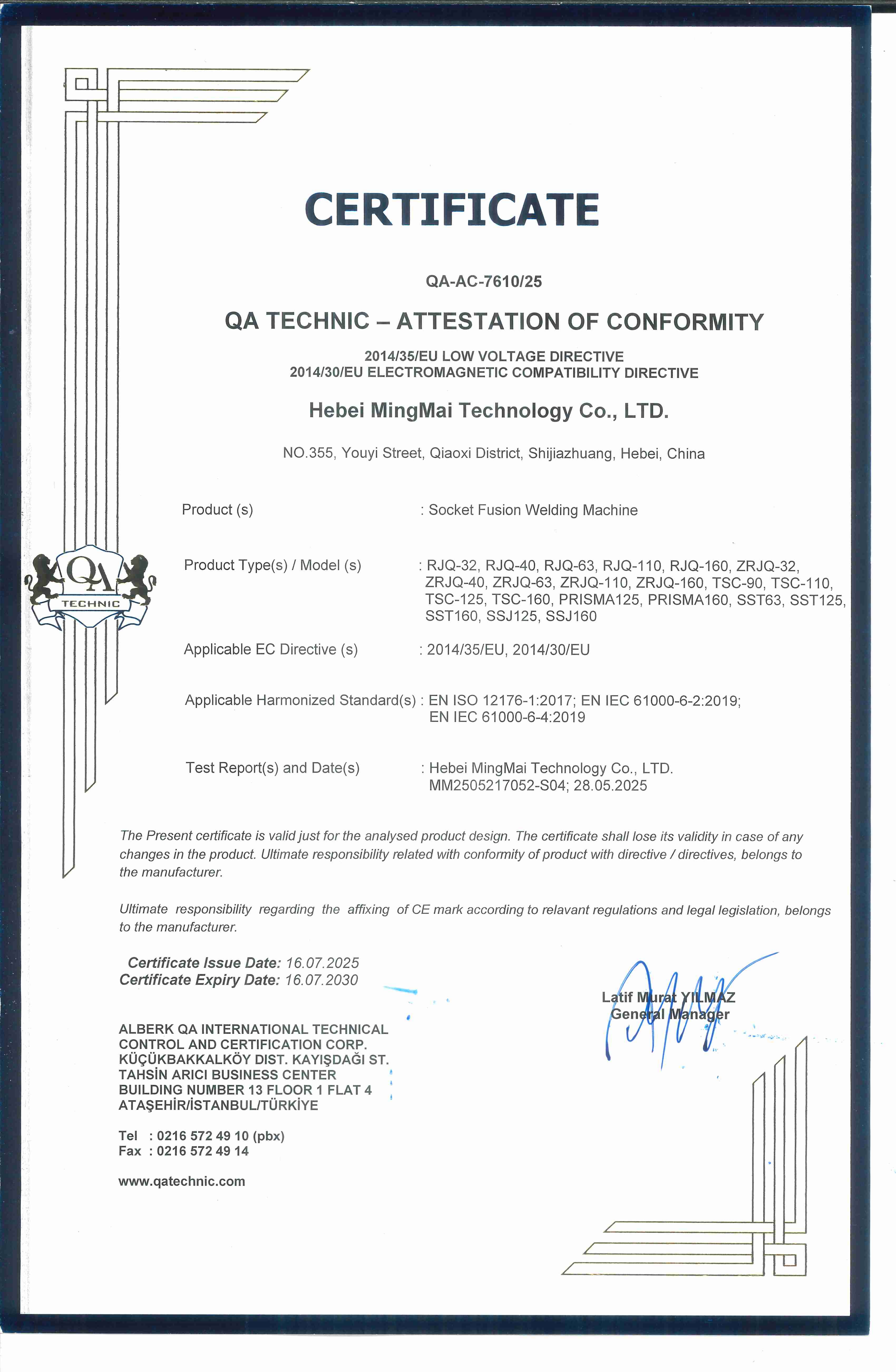 China Hebei Mingmai Technology Co.,Ltd Certificações