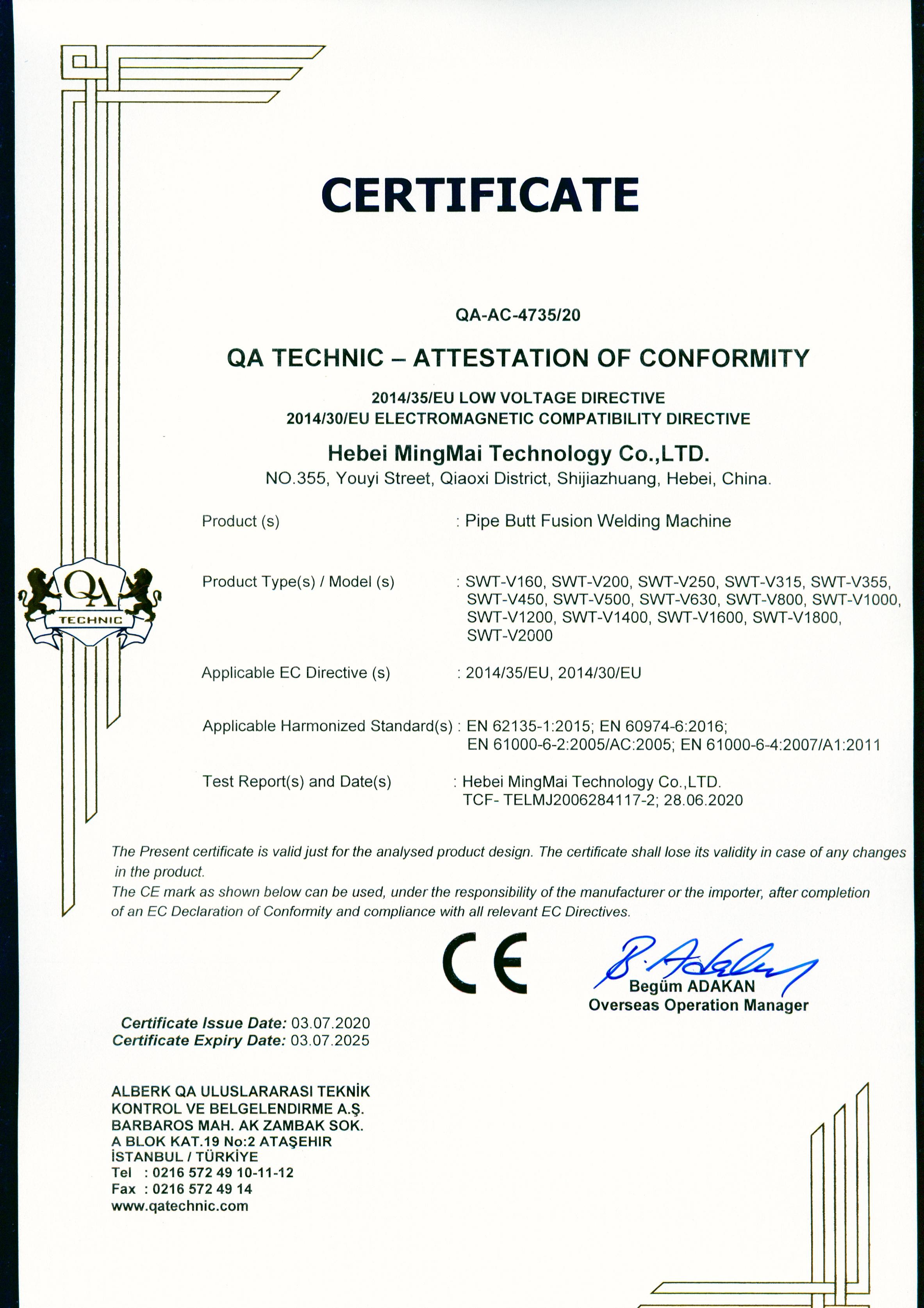 China Hebei Mingmai Technology Co.,Ltd Certificações