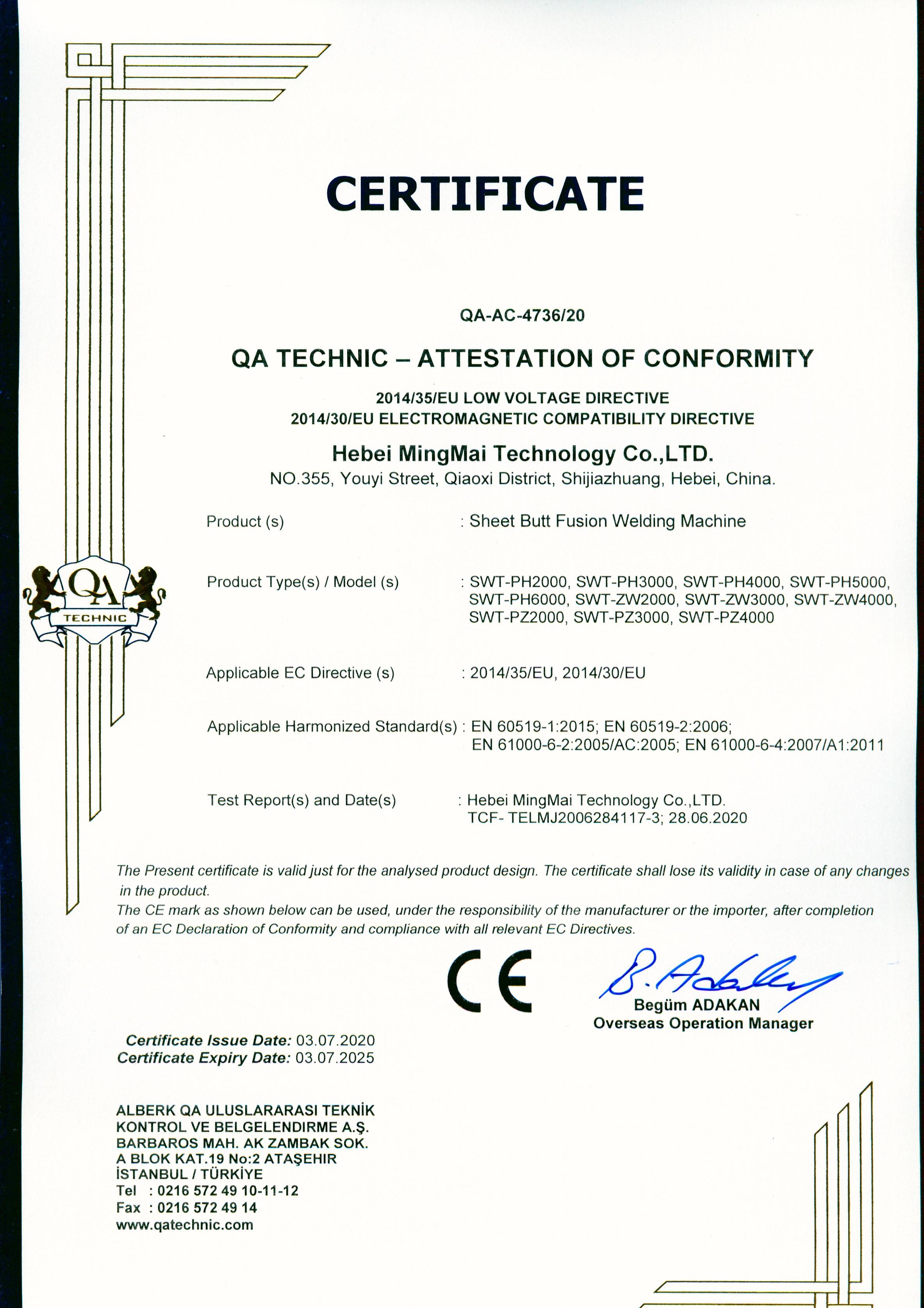 China Hebei Mingmai Technology Co.,Ltd Certificações