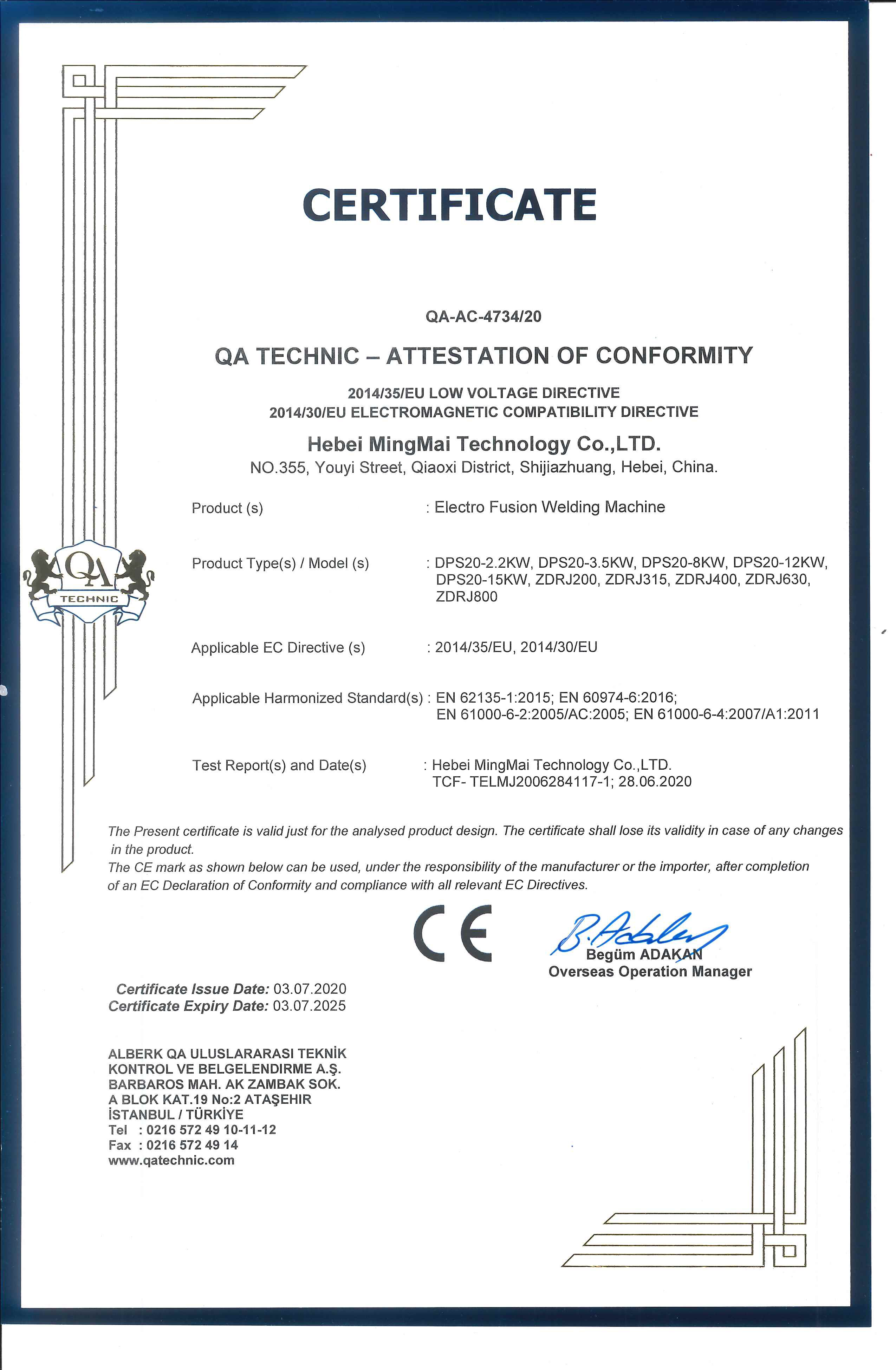 China Hebei Mingmai Technology Co.,Ltd Certificações